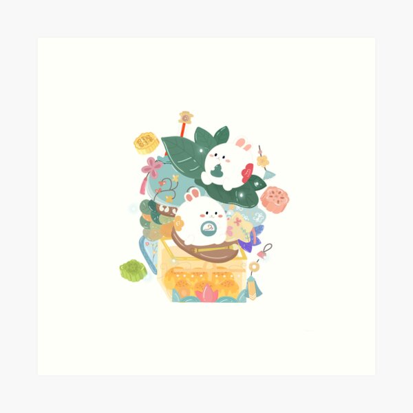 Vista previa del artículo con la obra «Conejito de la suerte: arte adorable de inspiración china», diseñado y vendido por mininomyu.