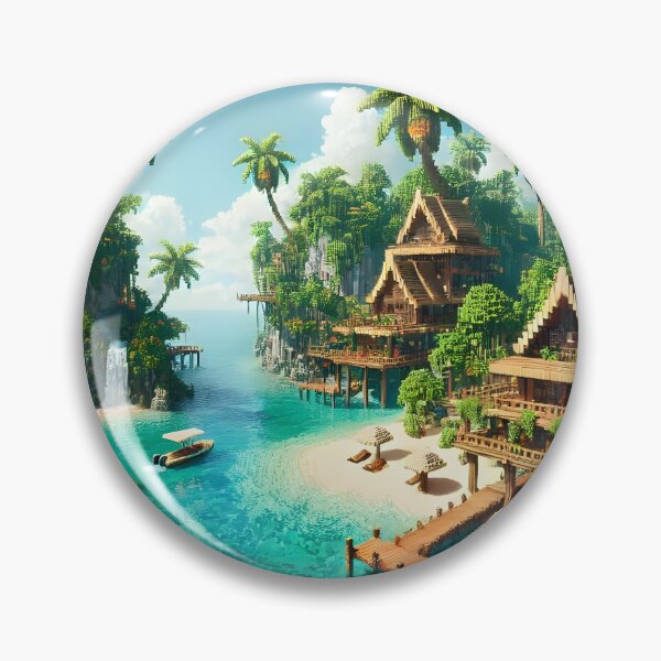 Item preview, Realistic tropical minecraft village - pixel art for gamer room decor designed and sold by Psychacharm.