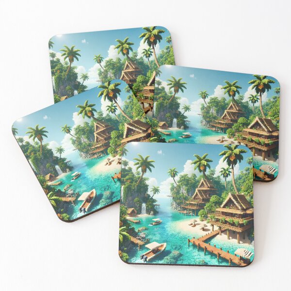Item preview, Realistic tropical minecraft village - pixel art for gamer room decor designed and sold by Psychacharm.