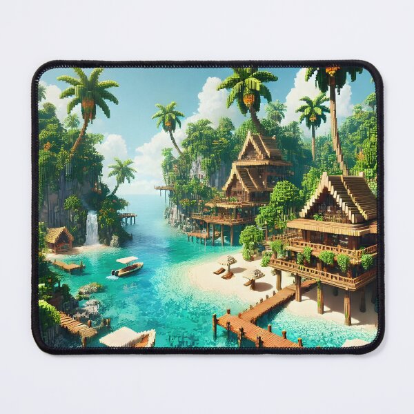 Item preview, Realistic tropical minecraft village - pixel art for gamer room decor designed and sold by Psychacharm.
