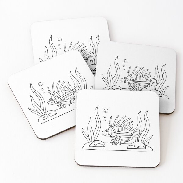 Item preview, A lionfish hiding among underwater rocks and sea plants designed and sold by rasagamastore.