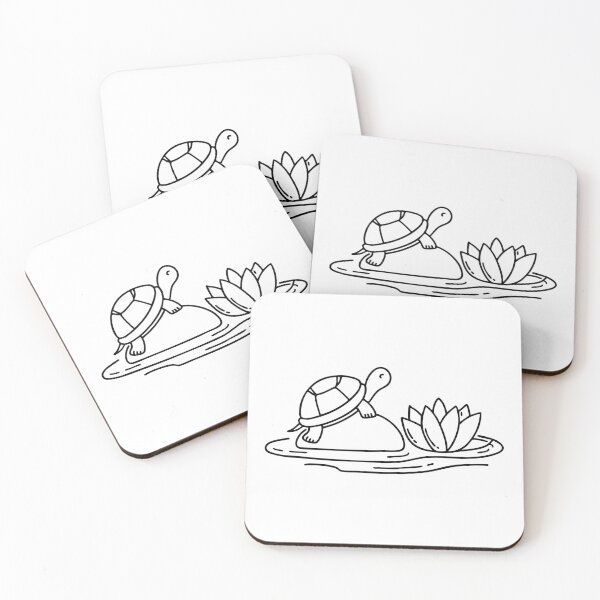 Item preview, A turtle resting on a stone beside floating lotus leaf in the pond designed and sold by rasagamastore.