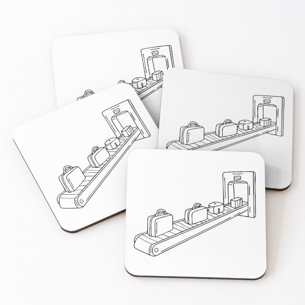 Item preview, A conveyor belt with various pieces of luggage moving toward passengers designed and sold by rasagamastore.