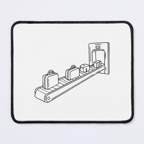 Item preview, A conveyor belt with various pieces of luggage moving toward passengers designed and sold by rasagamastore.