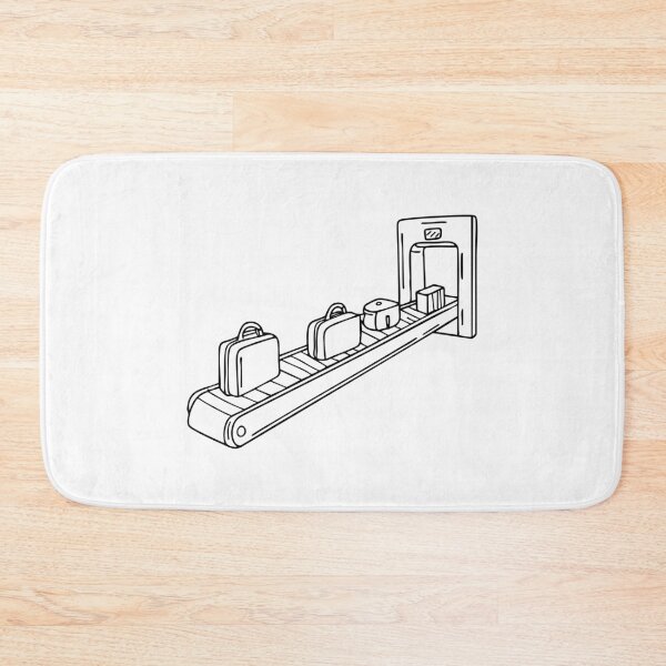 Item preview, A conveyor belt with various pieces of luggage moving toward passengers designed and sold by rasagamastore.
