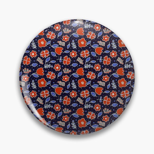 Item preview, Pattern of little red flowers with blue leaves on a dark background. designed and sold by claireseyeview.