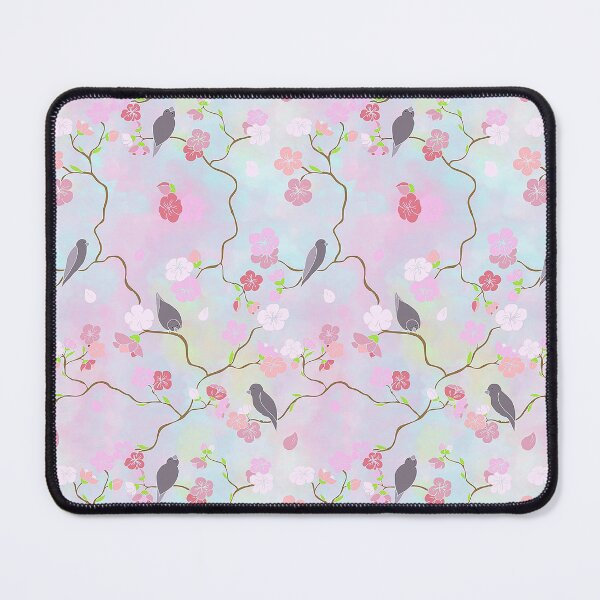 Item preview, Grey birds on branches with green leaves and pink flowers. designed and sold by claireseyeview.