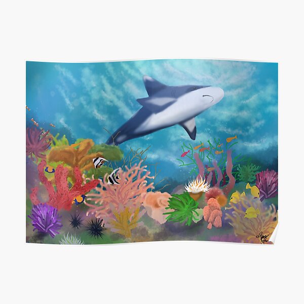 Shark in a Coral Reef Poster