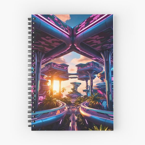 Item preview, Cyberpunk Tropical City Elevated Roadways Neon Sunset designed and sold by CamouflageLab.