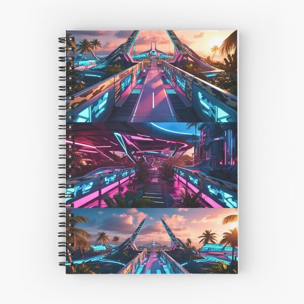 Item preview, Cyberpunk Tropical City Triptych Neon Roadways Architecture designed and sold by CamouflageLab.