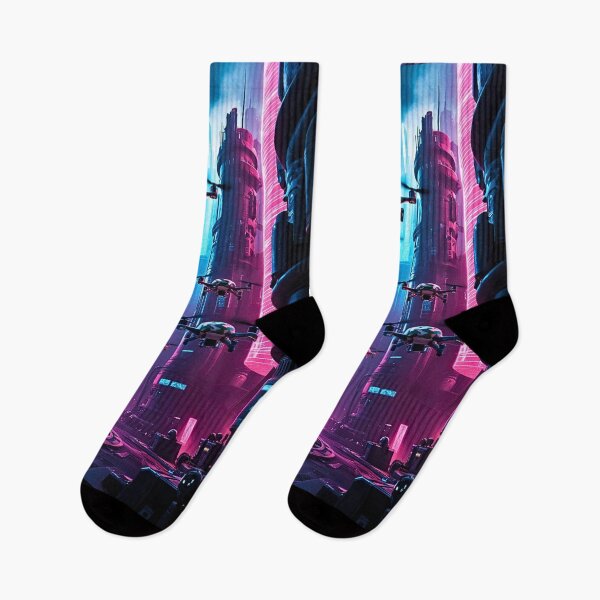 Item preview, Cyberpunk Dystopian Cityscape Drones Neon Scene designed and sold by CamouflageLab.