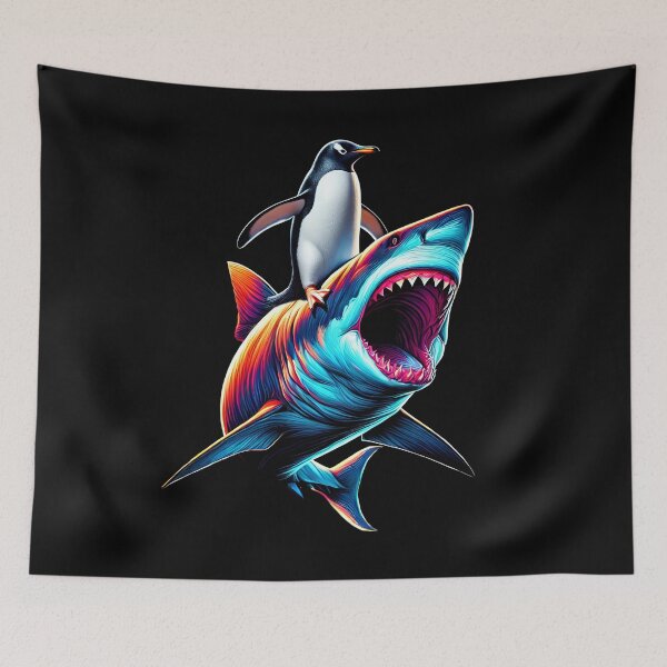 Item preview, Funny Penguin Riding Shark Penguin Lover designed and sold by Kimberley King Art  King Art.