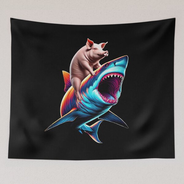 Item preview, Funny Pig Riding Shark Pig Lover designed and sold by Kimberley King Art  King Art.