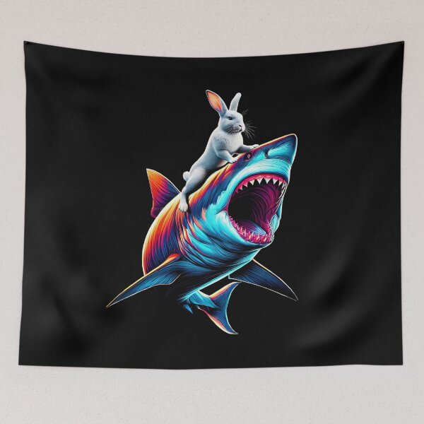 Item preview, Funny Rabbit Riding Shark Rabbit Lover designed and sold by Kimberley King Art  King Art.