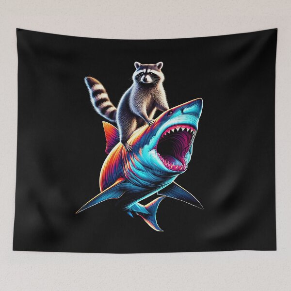 Item preview, Funny Raccoon Riding Shark Lover designed and sold by Kimberley King Art  King Art.