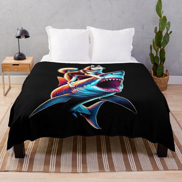 Aperçu de l'œuvre Husky sibérien drôle chevauchant un requin Amoureux du Husky sibérien créée et vendue par Kimberley King Art King Art.