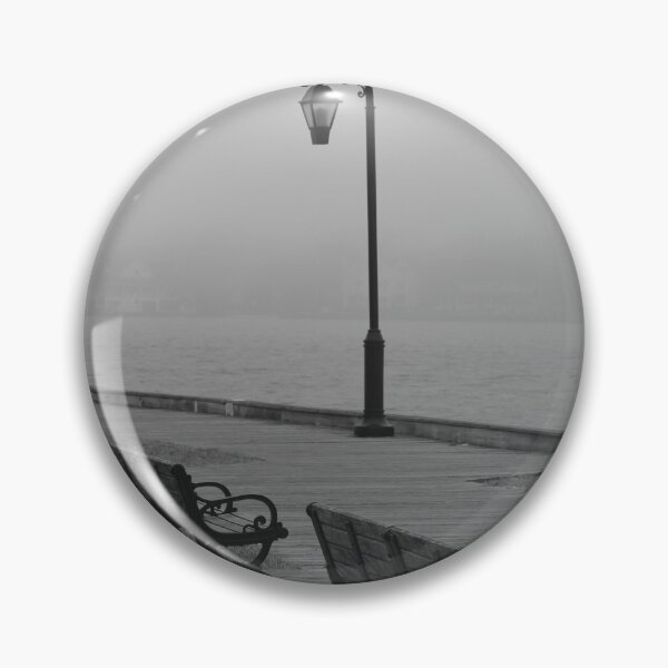 Item preview, The elegant lamp post and the benches on a foggy Toms River Boardwalk designed and sold by BradKnorrArt.
