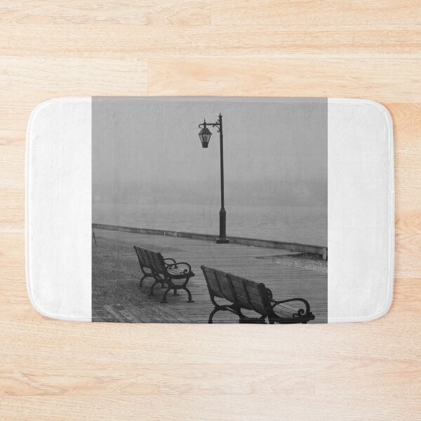 Item preview, The elegant lamp post and the benches on a foggy Toms River Boardwalk designed and sold by BradKnorrArt.