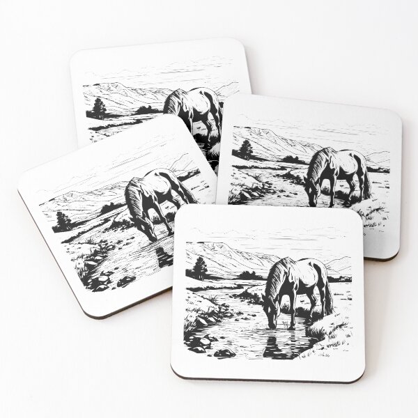 Item preview, Wild Horse River Lake Arabian Mustang Drink Water Scene designed and sold by inkoutninja.