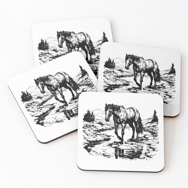 Item preview, Wild Horse River Lake Arabian Mustang Drink Water Scene designed and sold by inkoutninja.