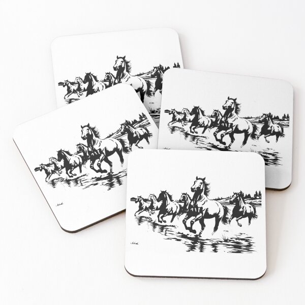Item preview, Horses Herd Run Gallop Arabian Mustang Lake Scene designed and sold by inkoutninja.