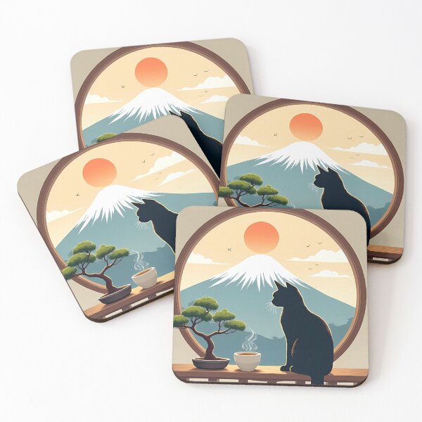 Item preview, A Peaceful Moment of a Black Cat and Mount Fuji designed and sold by Japanese-Ideas.