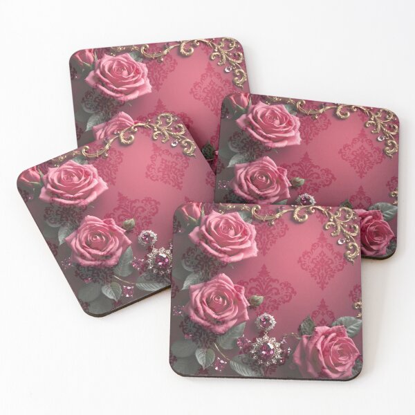 Item preview, Pink Roses, Jewels & Matte Red Damask designed and sold by DesignsByPrnces.
