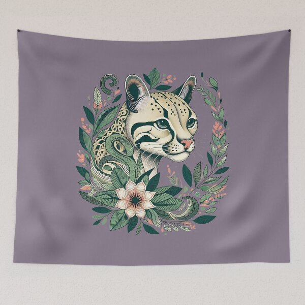 Item preview, Ocelot Cat Botanical Nature Art Illustration designed and sold by BirdsnStuff.