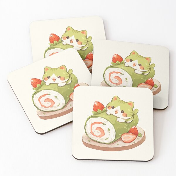 Item preview, Cat and Matcha Strawberry Swiss Roll Cake designed and sold by NikoNekoDesigns.