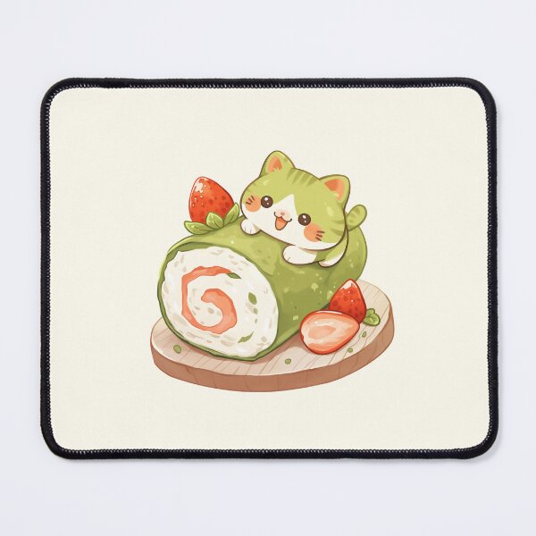 Item preview, Cat and Matcha Strawberry Swiss Roll Cake designed and sold by NikoNekoDesigns.