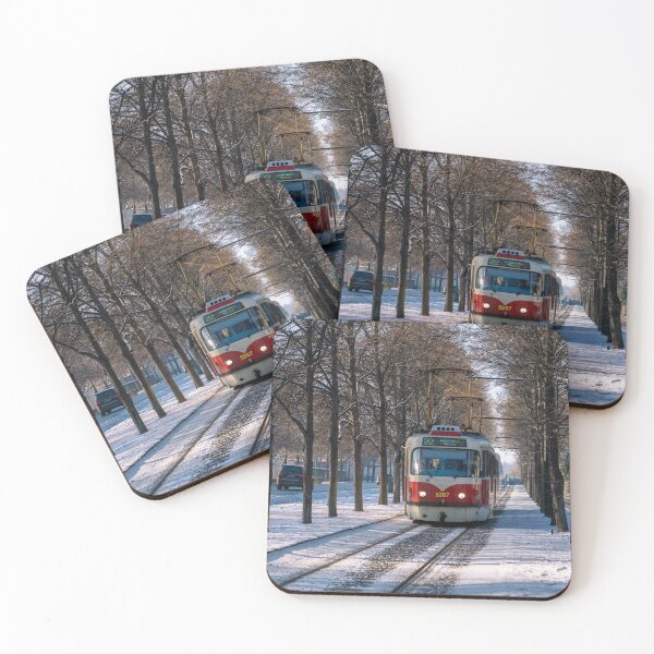 Item preview, Tram on a snowy road near Prague Castle designed and sold by WorldScenery.