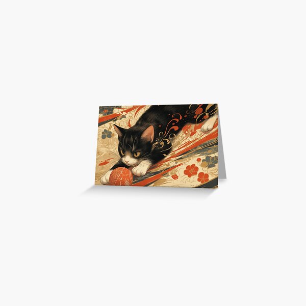 Item preview, Japanese style cat playing with ball designed and sold by Mikan2500.