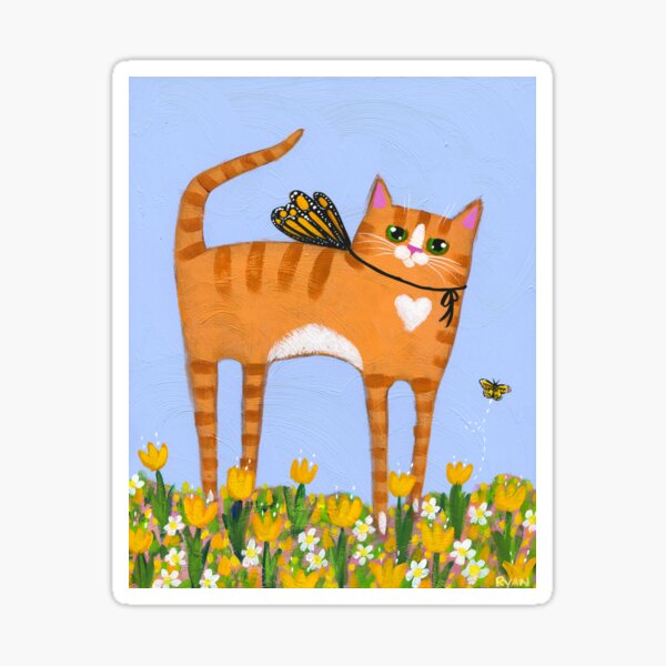 Item preview, Ladylegs Tall Ginger Cat in the Tulips designed and sold by KilkennyCat Art.