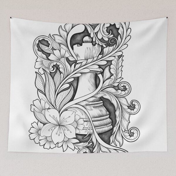 Item preview, Chess Rook with Floral Zentangle – Strategic and Elegant Line Art designed and sold by DianaZenArt.