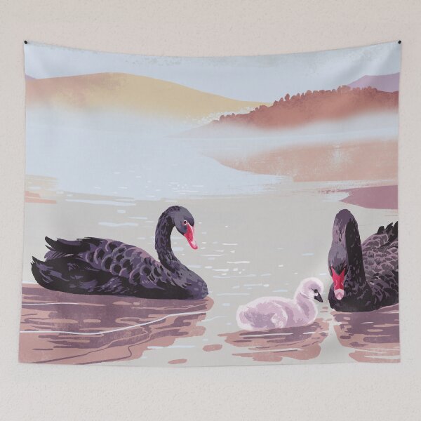 Item preview, Black swans on foggy lake designed and sold by qu-lan.