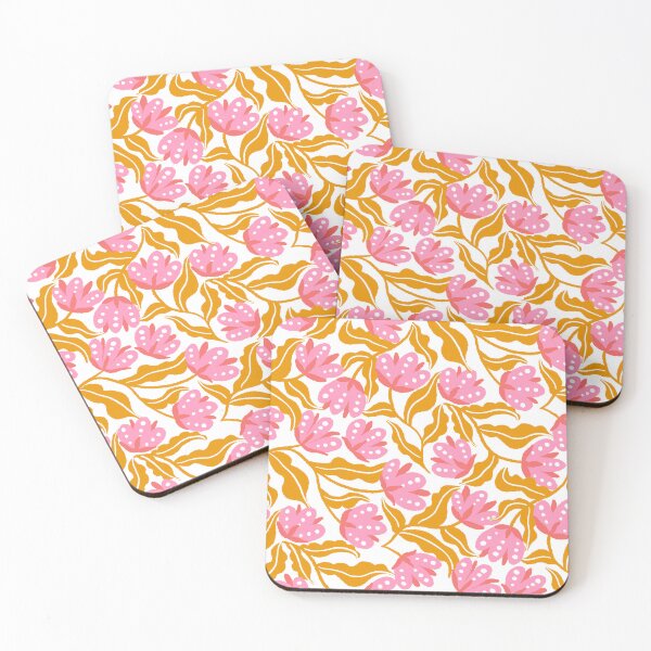 Item preview, Pink and yellow folk art flowers pattern designed and sold by Home Cyn Home.