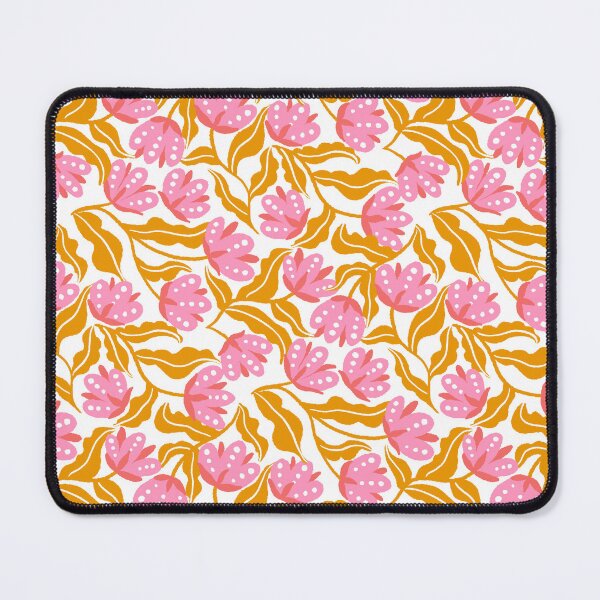 Item preview, Pink and yellow folk art flowers pattern designed and sold by Home Cyn Home.