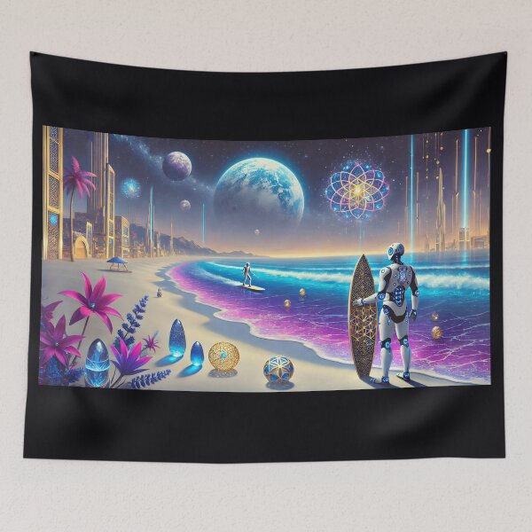 Item preview, A Cyborg goes to surf on the planet Osirizyah 002L7P152TH10 designed and sold by OsirizyahDesign.