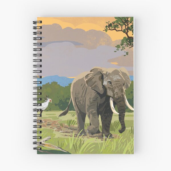 Item preview, Elephants and Secretarybird in the savanna designed and sold by qu-lan.