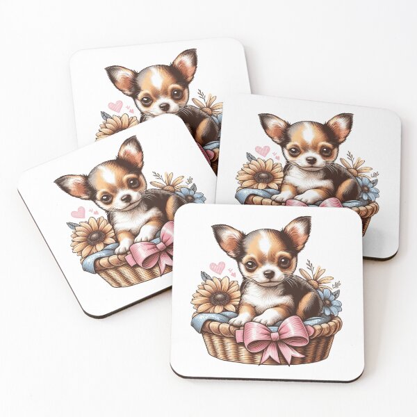 Item preview, Adorable chihuahua puppy in a basket with flowers. designed and sold by nicnacc.