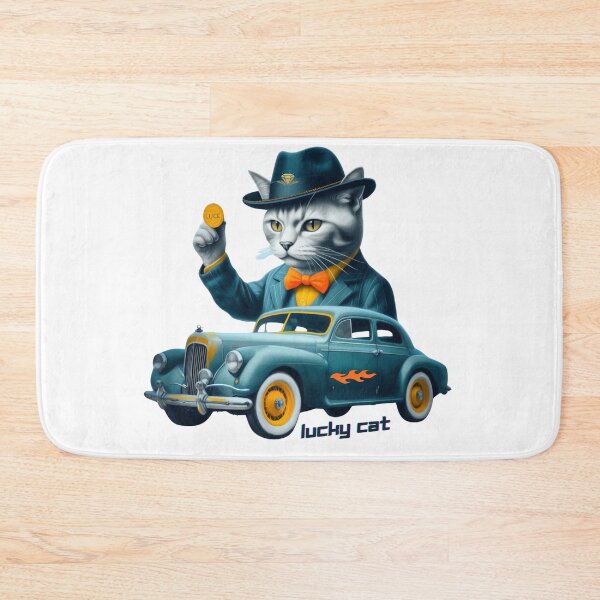 Item preview, Lucky Cat – Retro Rubber Hose Gangster Cat with Classic Car designed and sold by VibeVault12.