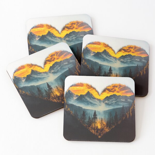 Item preview, Majestic Mountain Heart – Surreal Sunset Landscape with Fiery Sky & Misty Pines designed and sold by The Art Morpher.