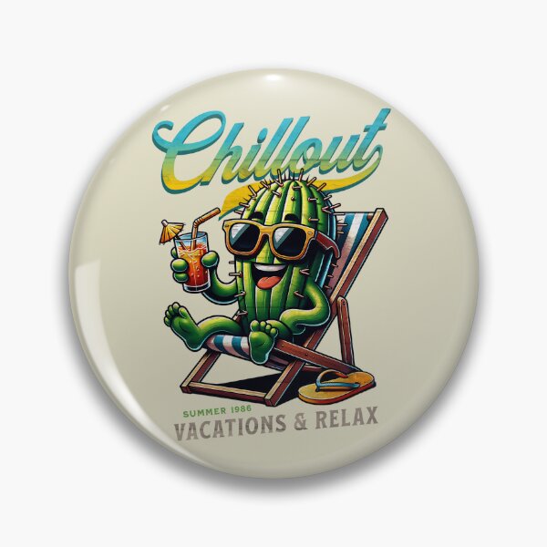 Item preview, Chillout Cactus on Beach Chair – Relaxing Succulent Summer Vacation 1986 designed and sold by DAMOTAmagazine.