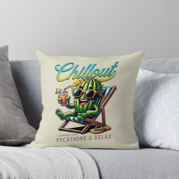 Item preview, Chillout Cactus on Beach Chair – Relaxing Succulent Summer Vacation 1986 designed and sold by DAMOTAmagazine.