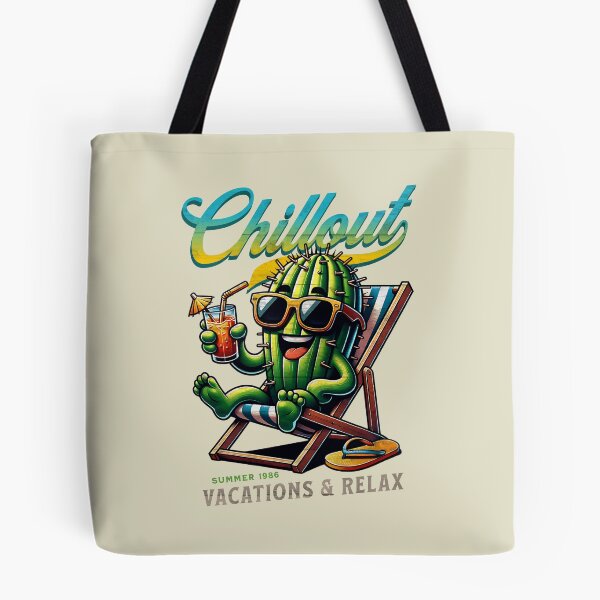 Item preview, Chillout Cactus on Beach Chair – Relaxing Succulent Summer Vacation 1986 designed and sold by DAMOTAmagazine.