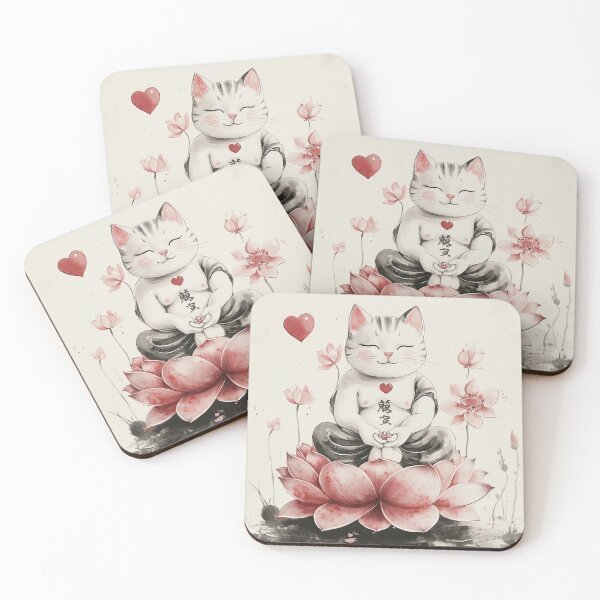 Item preview,  Zen Meditation Cat on Lotus – Japanese Ink Art Print designed and sold by Cat loco.