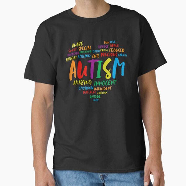 Vista previa del artículo con la obra «Nube de palabras sobre autismo: Camiseta con atributos positivos», diseñado y vendido por DarylWelsh2024.