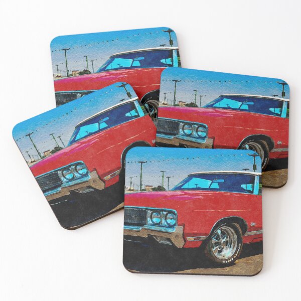 Item preview, Watercolor of a red Oldsmobile Cutlass Classic Car in a parking lot designed and sold by GestaltImagery.
