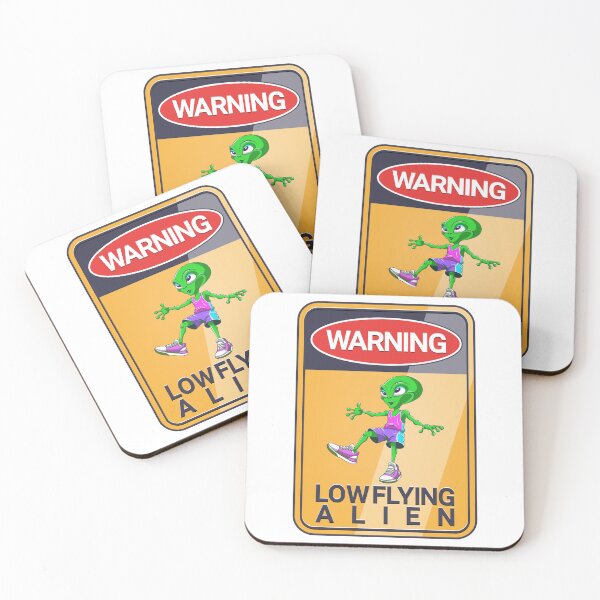 Item preview, Warning cartoon funny low flying green alien designed and sold by GAleksS.