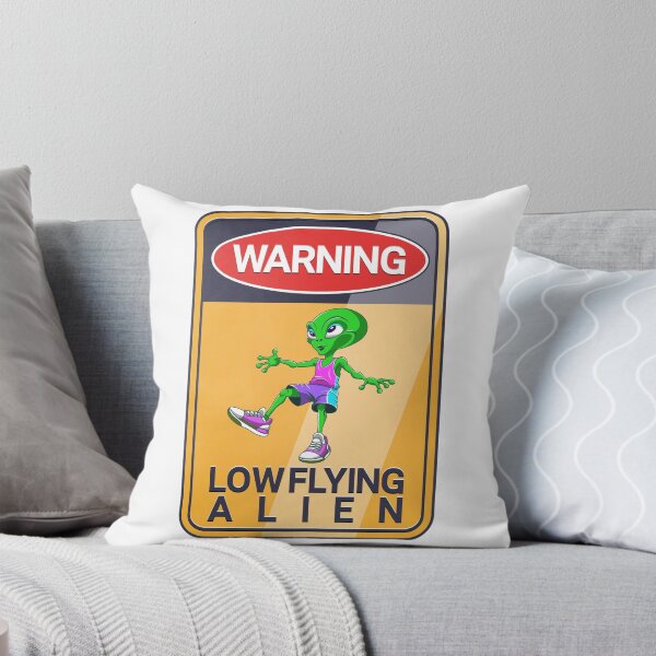 Item preview, Warning cartoon funny low flying green alien designed and sold by GAleksS.
